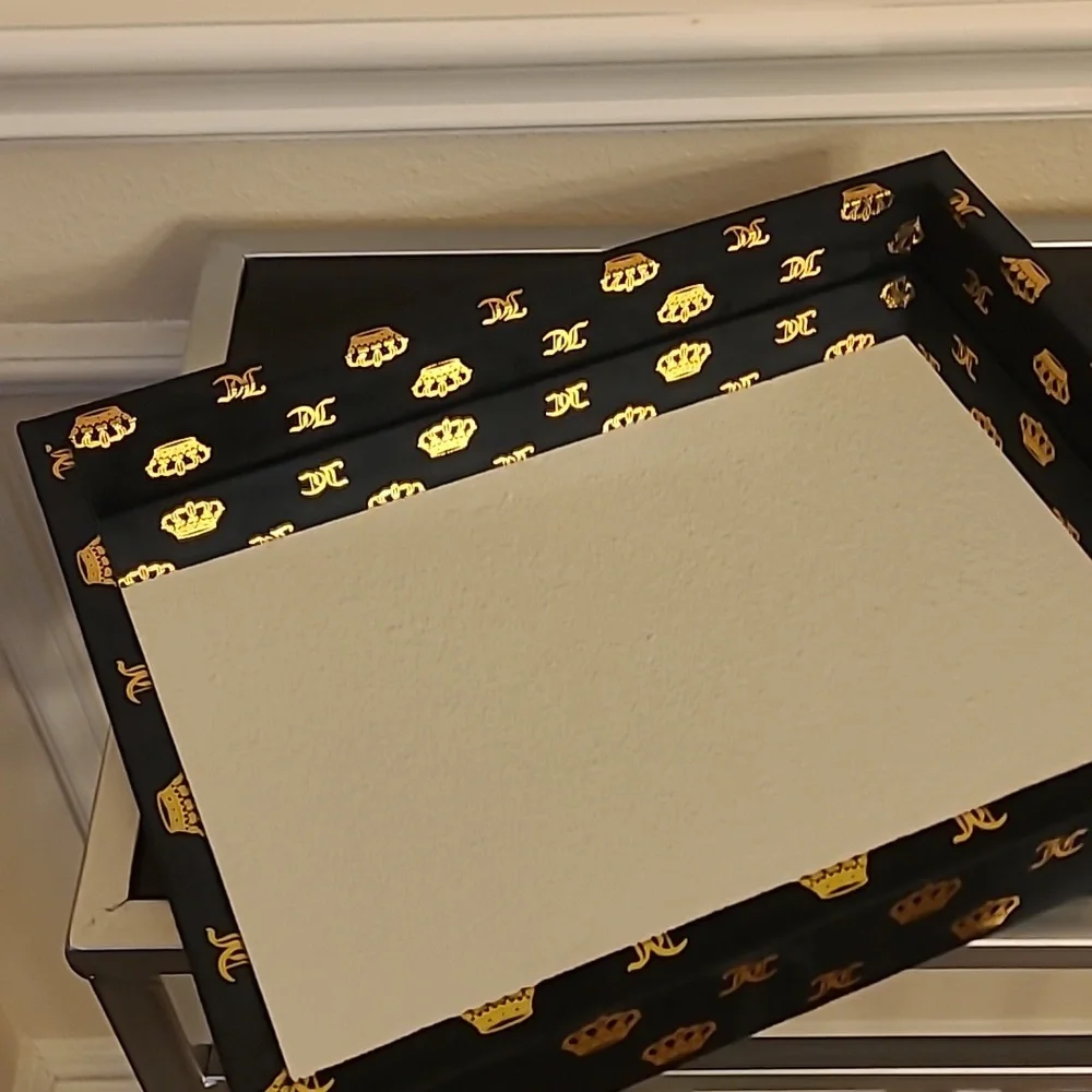 Juicy Couture Luxury Black and Gold Mirrored Table Trinket Decorative Tray
